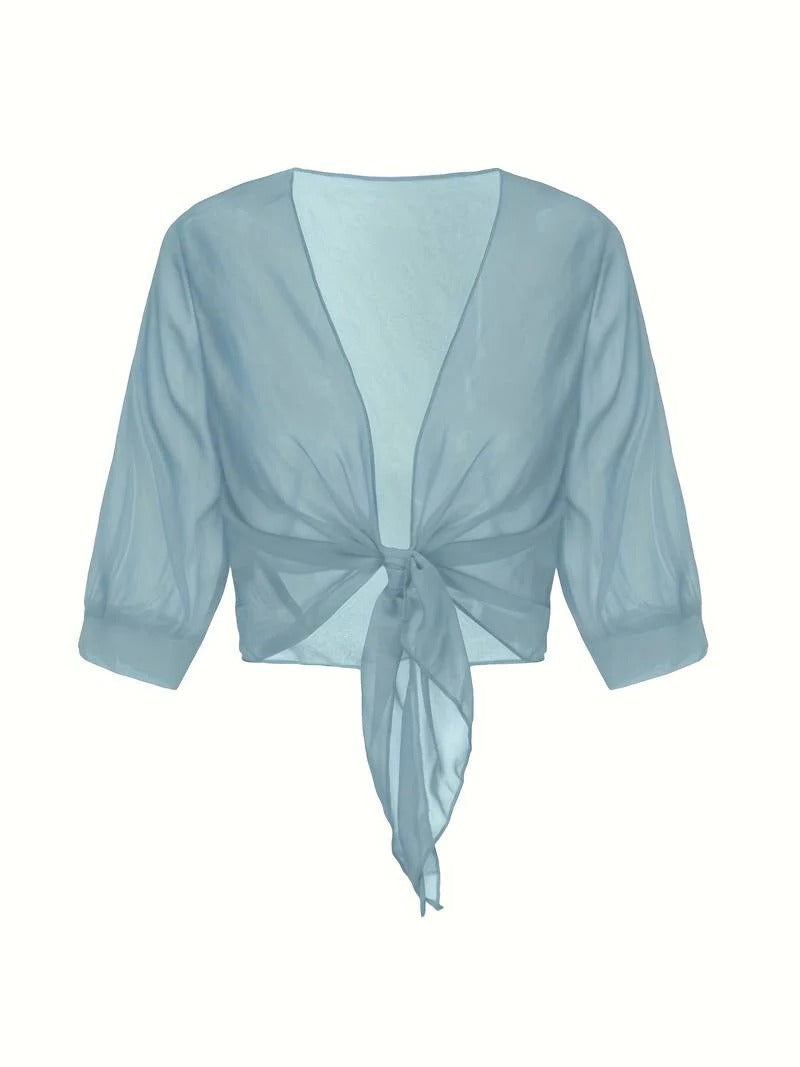 Luna | Damen Kimono Bluse zum Binden, offene Strickjacke Sommer