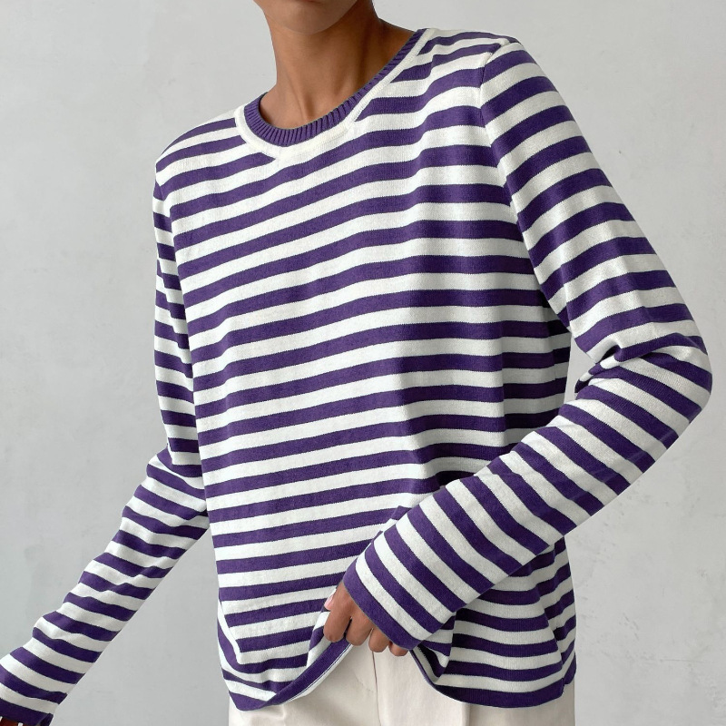 Kerza | Damen Gestreifter pullover Langarm Rundhals