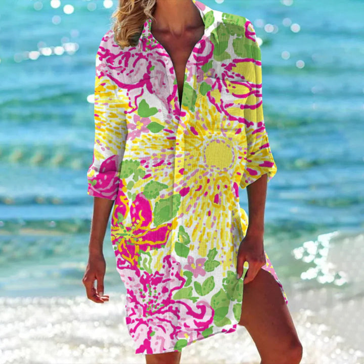 Tropica | Damen Strandhemd mit Tropenprint, Kurzkleid Sommer bunt