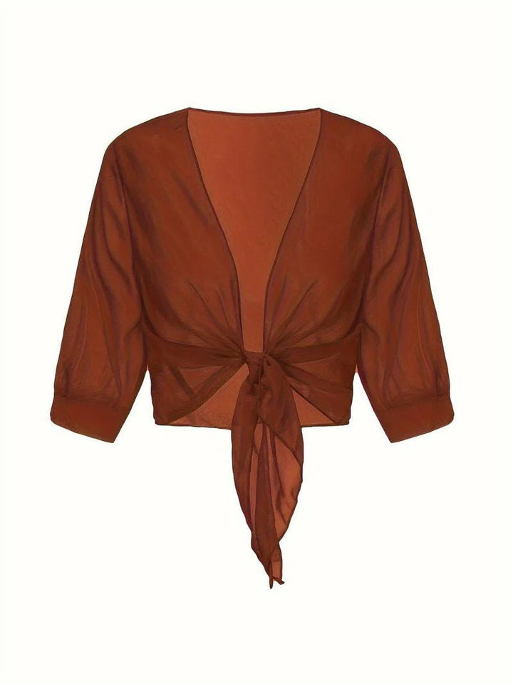 Luna | Damen Kimono Bluse zum Binden, offene Strickjacke Sommer