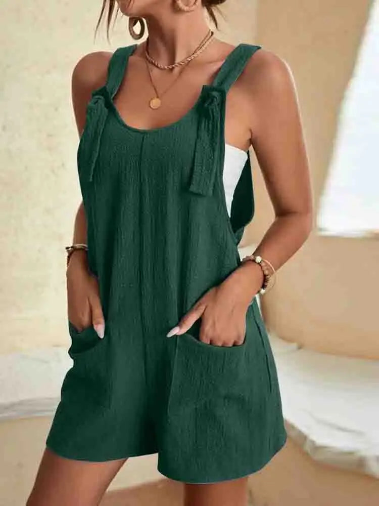 Zoe | Damen Kurz-Overall Ärmellos Träger Schleife Sommer