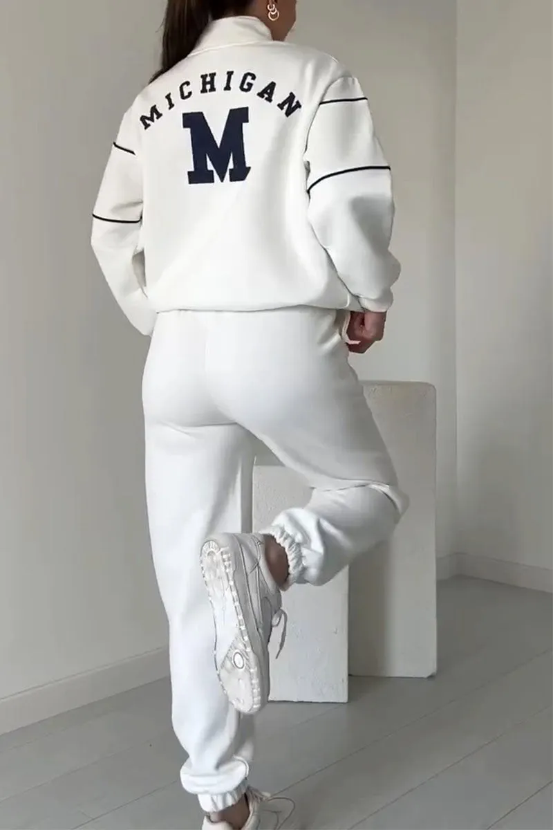 Sara | Damen Trainingsanzug Set Zip Stehkragen Streifen