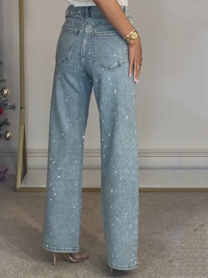Stella | Damen Jeans Weites Bein Glitzer Strass