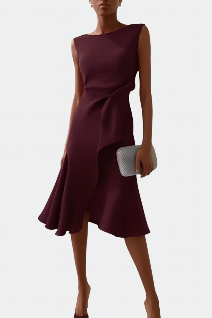 Serena | Damen Midi-Kleid ärmellos asymmetrischer Saum