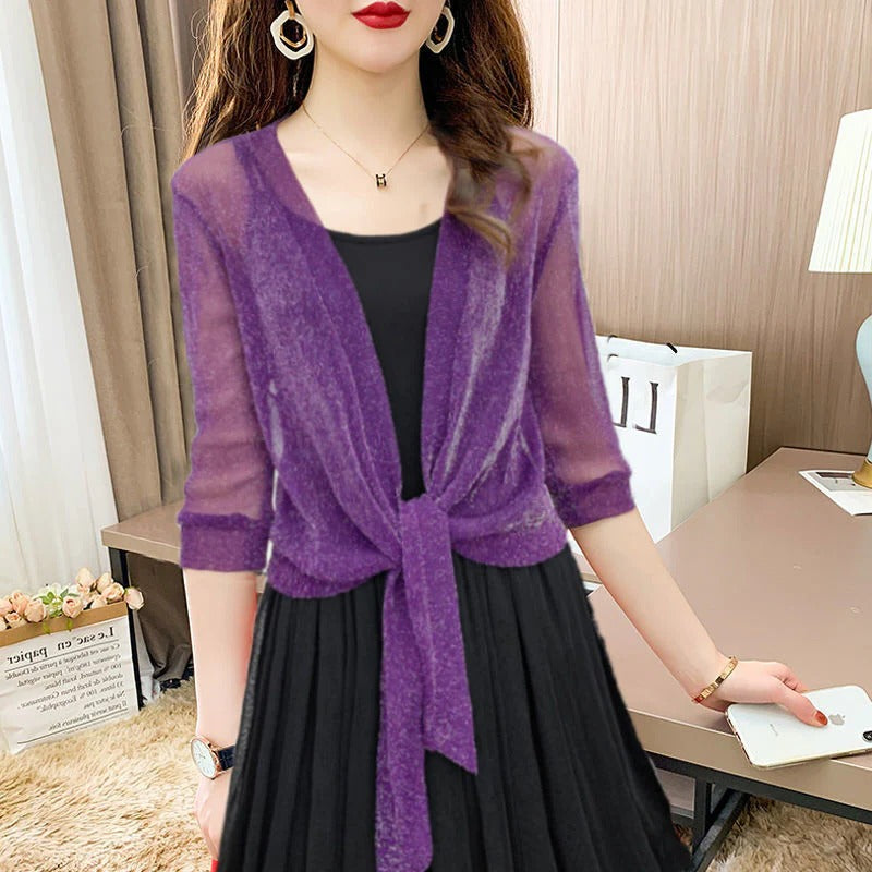 Luna | Damen Kimono Bluse zum Binden, offene Strickjacke Sommer