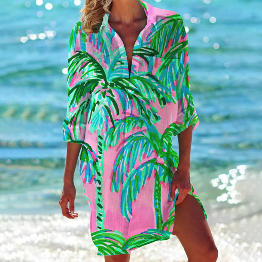 Tropica | Damen Strandhemd mit Tropenprint, Kurzkleid Sommer bunt