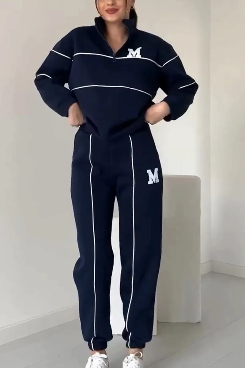 Sara | Damen Trainingsanzug Set Zip Stehkragen Streifen