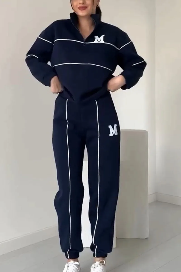 Sara | Damen Trainingsanzug Set Zip Stehkragen Streifen