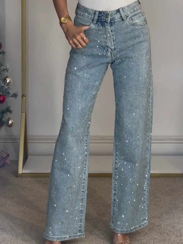 Stella | Damen Jeans Weites Bein Glitzer Strass
