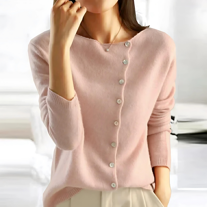 Lena | Damen Strickjacke Langarm mit Hemdkragen Weich