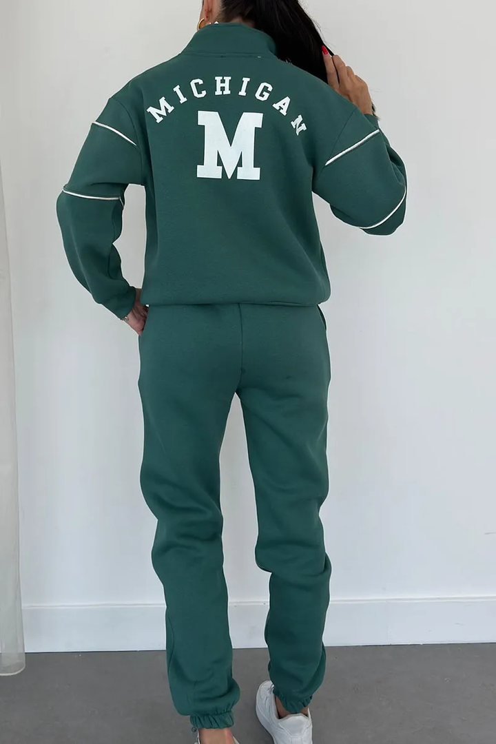 Sara | Damen Trainingsanzug Set Zip Stehkragen Streifen