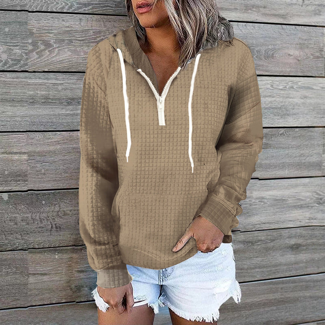 Jule | Damen Hoodie Wafflet Kapuze Tunnelzug Langarm
