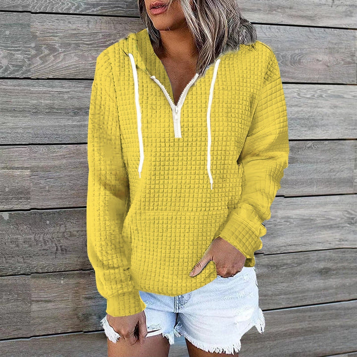 Jule | Damen Hoodie Wafflet Kapuze Tunnelzug Langarm