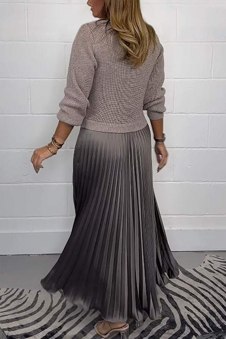 Petra | Damen Set pullover Plisseerock Midi Zweiteiler
