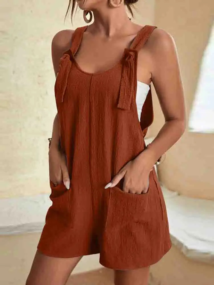 Zoe | Damen Kurz-Overall Ärmellos Träger Schleife Sommer