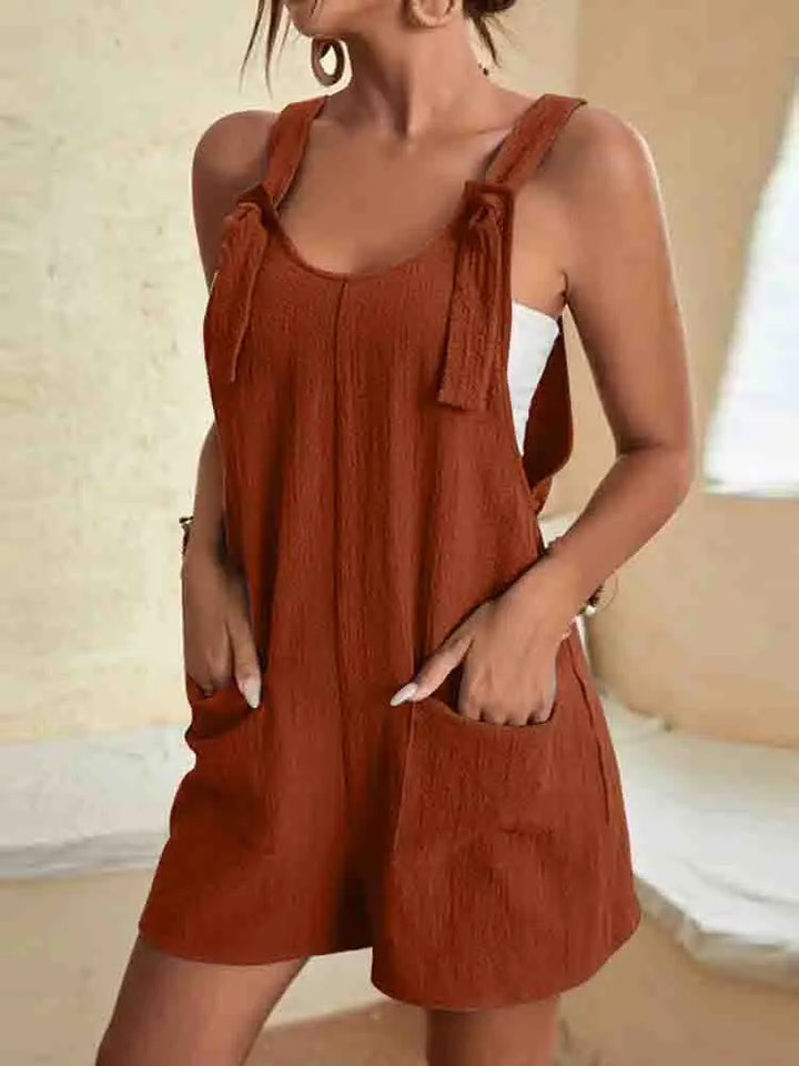 Zoe | Damen Kurz-Overall Ärmellos Träger Schleife Sommer