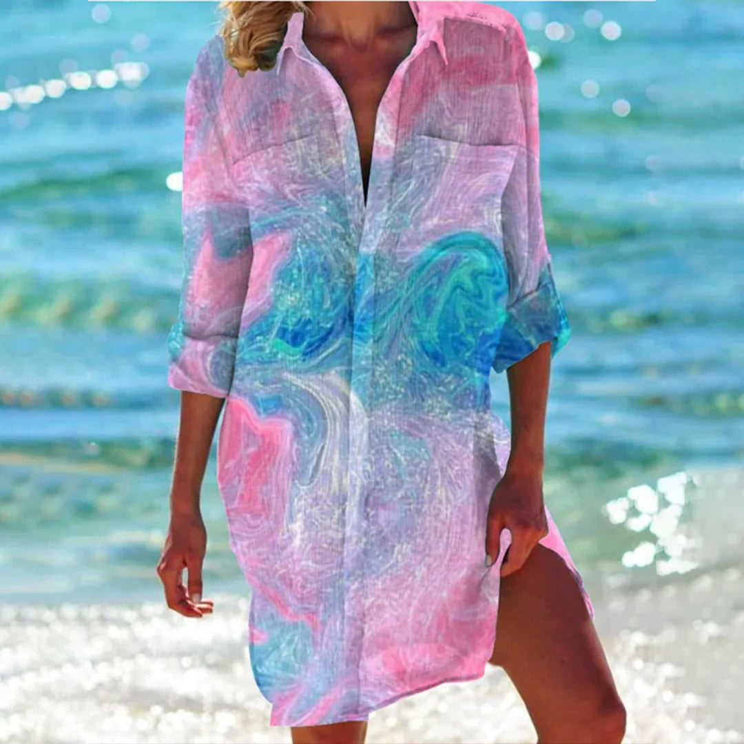 Tropica | Damen Strandhemd mit Tropenprint, Kurzkleid Sommer bunt