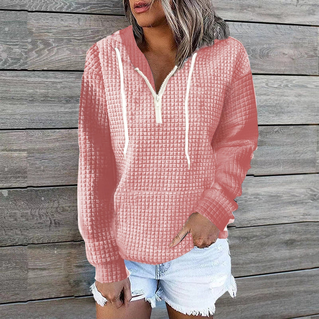 Jule | Damen Hoodie Wafflet Kapuze Tunnelzug Langarm