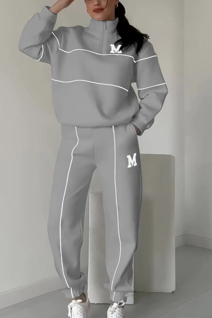 Sara | Damen Trainingsanzug Set Zip Stehkragen Streifen