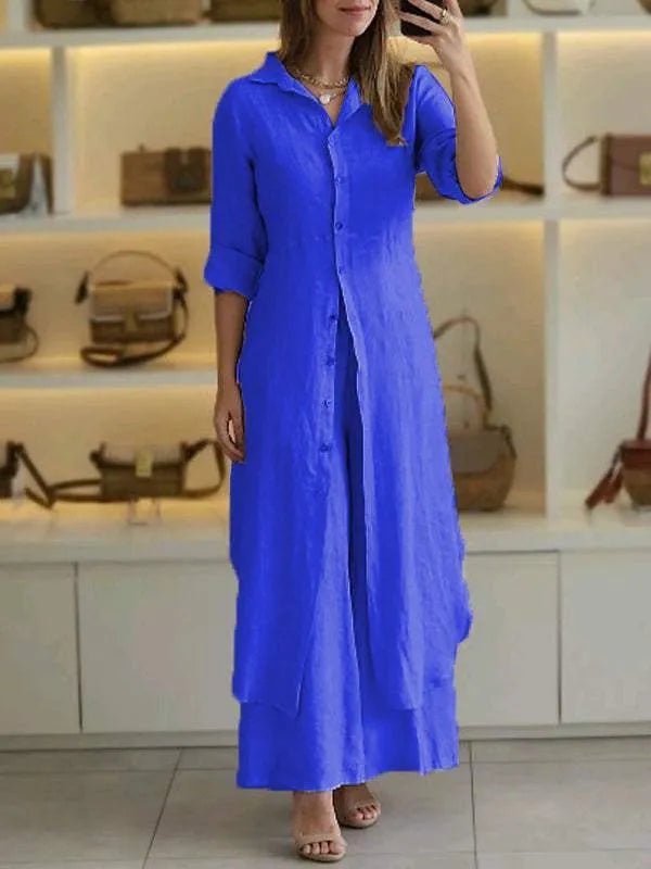 Olivia | Damen Zweiteiler Set Longbluse Hose