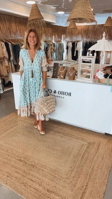 Pathy | Damen Frühlingskleid Boho-Muster V-Ausschnitt Maxikleid