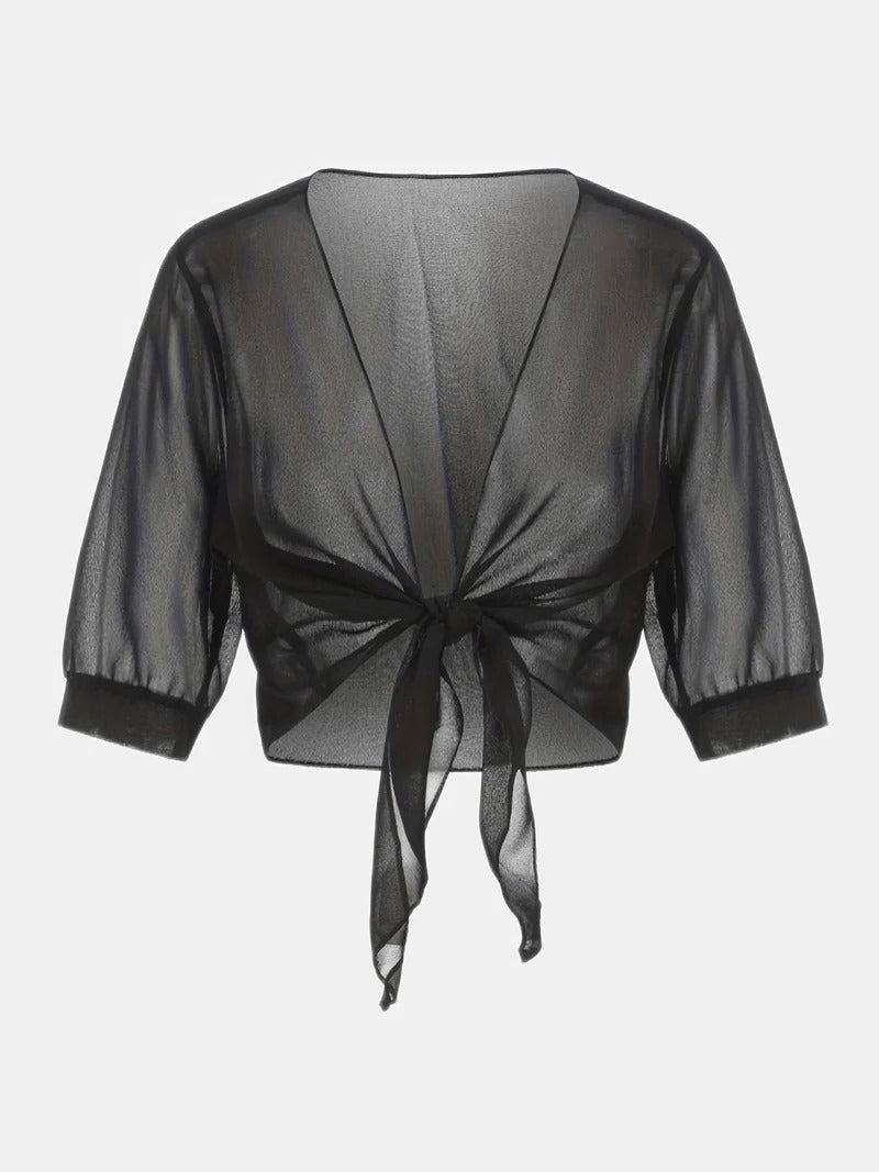Luna | Damen Kimono Bluse zum Binden, offene Strickjacke Sommer