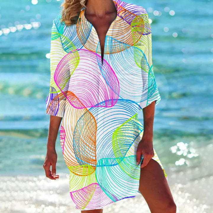 Tropica | Damen Strandhemd mit Tropenprint, Kurzkleid Sommer bunt