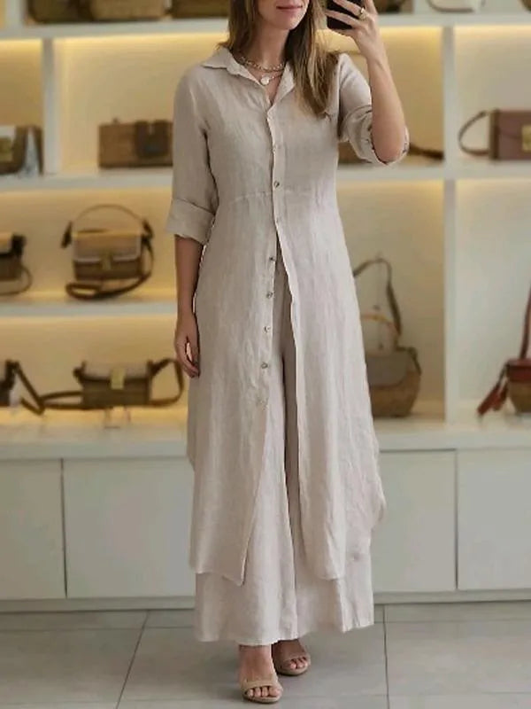 Olivia | Damen Zweiteiler Set Longbluse Hose