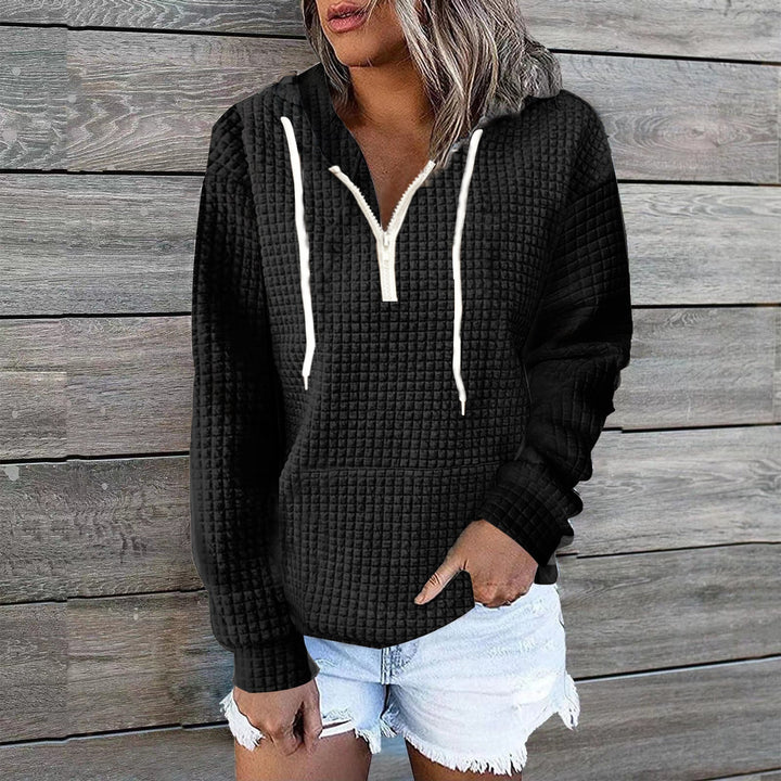 Jule | Damen Hoodie Wafflet Kapuze Tunnelzug Langarm
