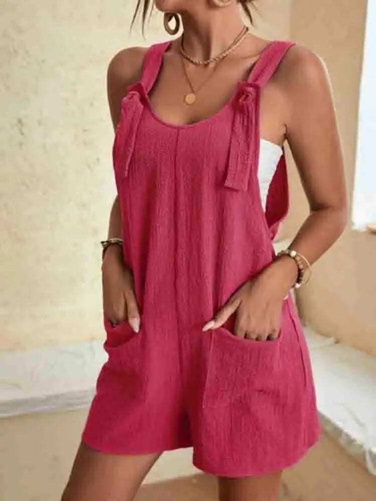 Zoe | Damen Kurz-Overall Ärmellos Träger Schleife Sommer