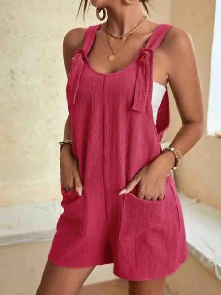 Zoe | Damen Kurz-Overall Ärmellos Träger Schleife Sommer