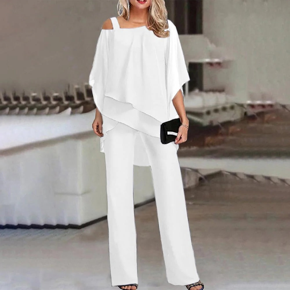 Valeria | Damen Jumpsuit weites Bein, schulterfreier Overall elegant