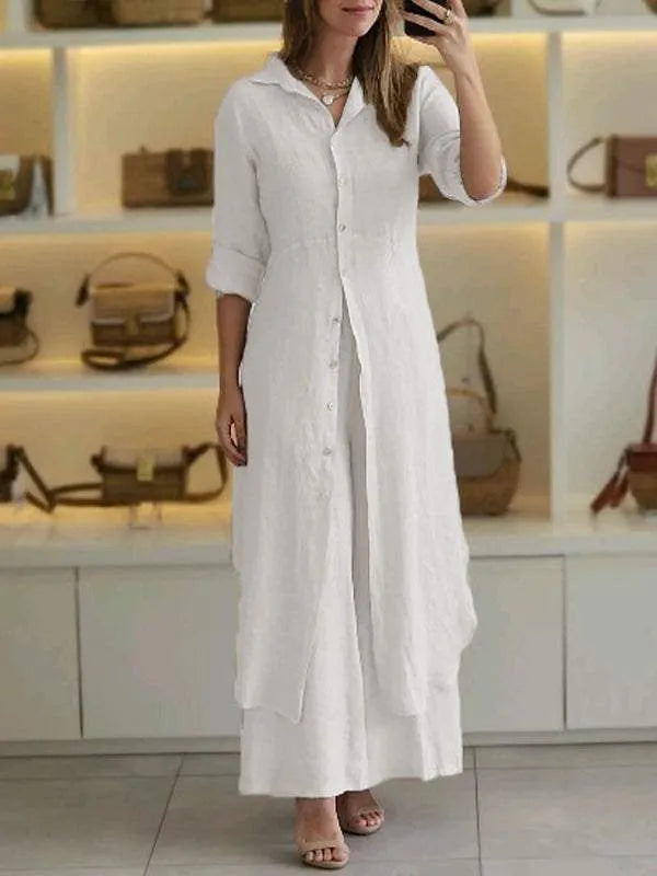 Olivia | Damen Zweiteiler Set Longbluse Hose