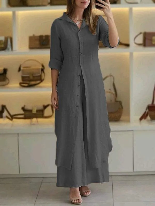 Olivia | Damen Zweiteiler Set Longbluse Hose