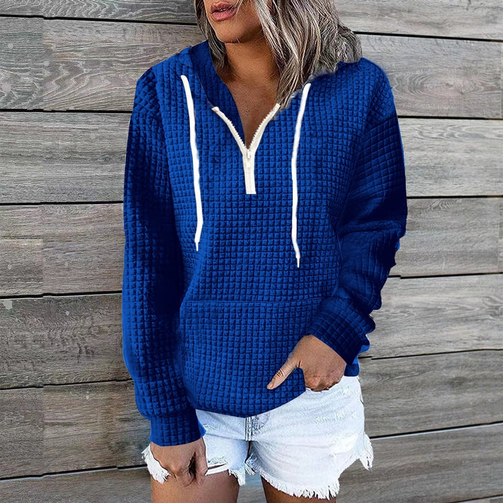 Jule | Damen Hoodie Wafflet Kapuze Tunnelzug Langarm