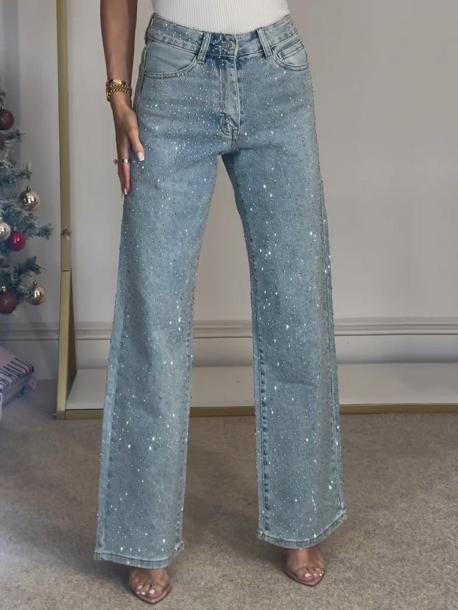 Stella | Damen Jeans Weites Bein Glitzer Strass