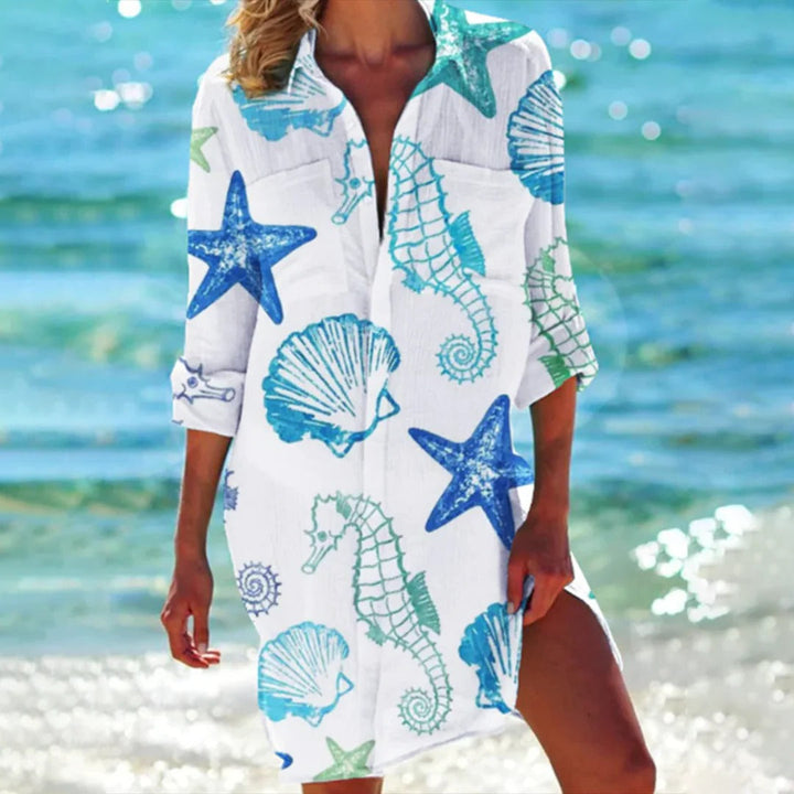 Tropica | Damen Strandhemd mit Tropenprint, Kurzkleid Sommer bunt