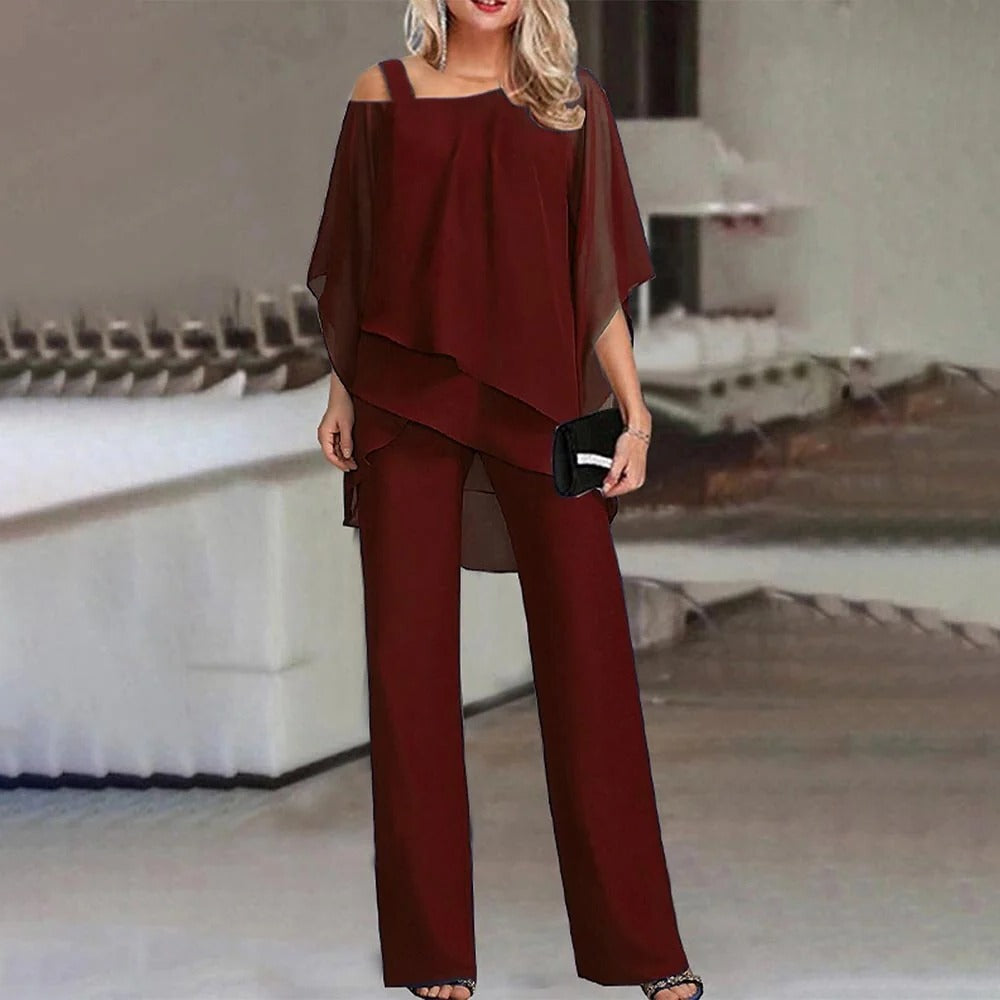 Valeria | Damen Jumpsuit weites Bein, schulterfreier Overall elegant