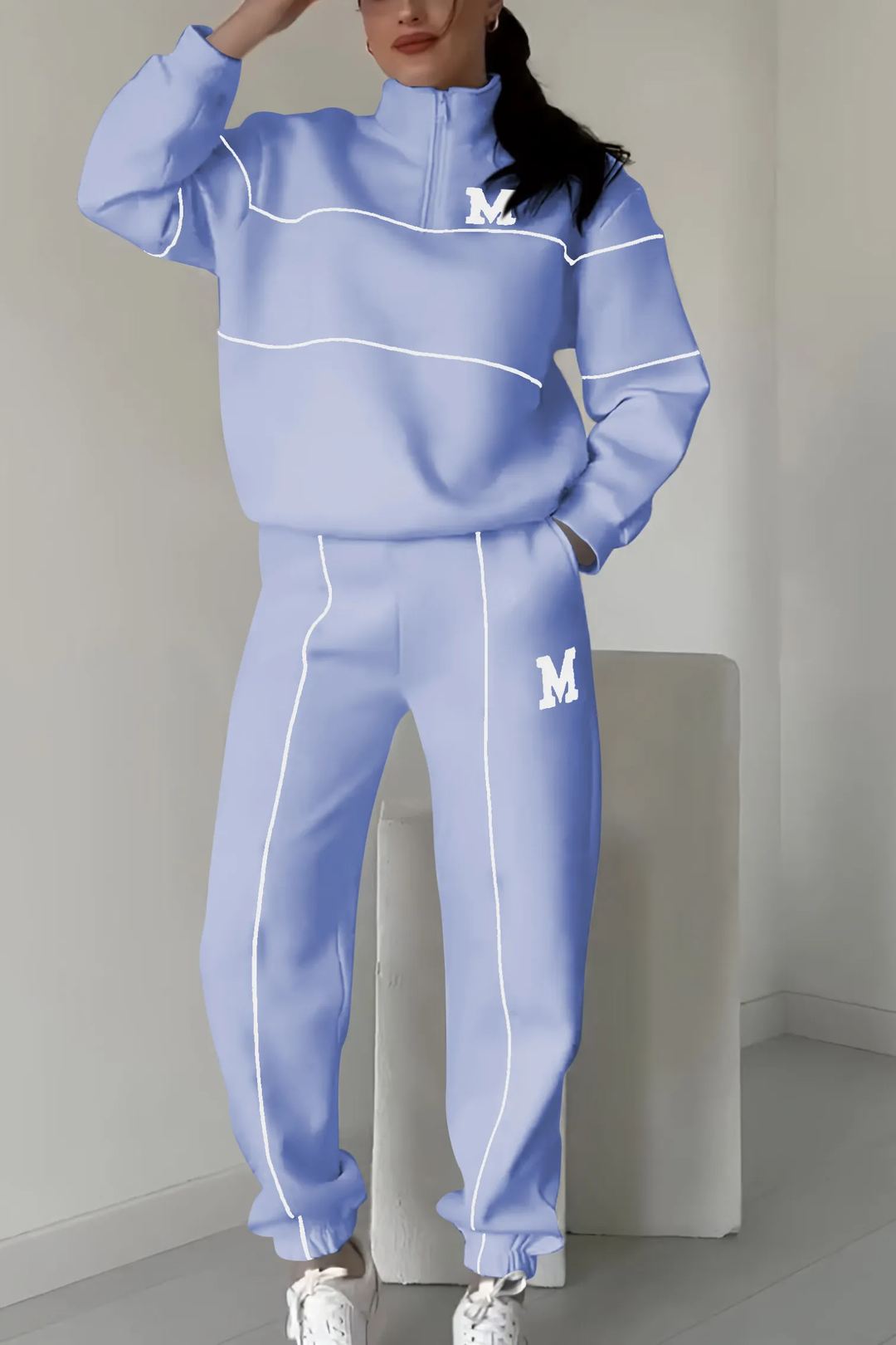 Sara | Damen Trainingsanzug Set Zip Stehkragen Streifen