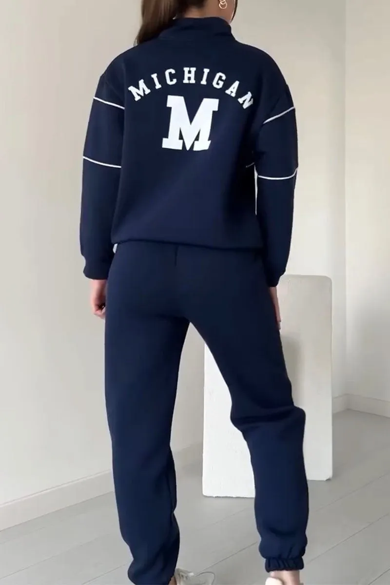 Sara | Damen Trainingsanzug Set Zip Stehkragen Streifen