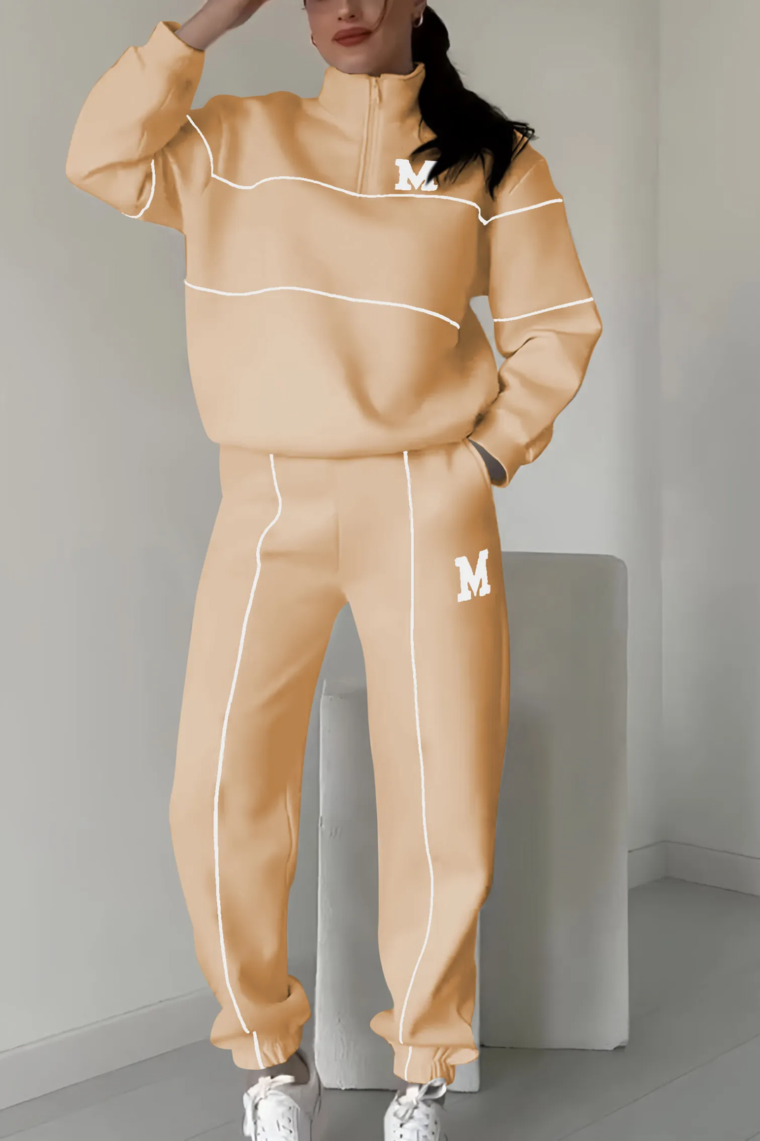 Sara | Damen Trainingsanzug Set Zip Stehkragen Streifen