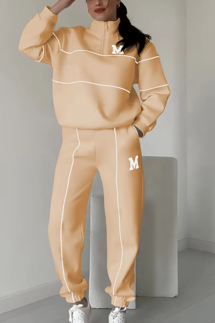 Sara | Damen Trainingsanzug Set Zip Stehkragen Streifen