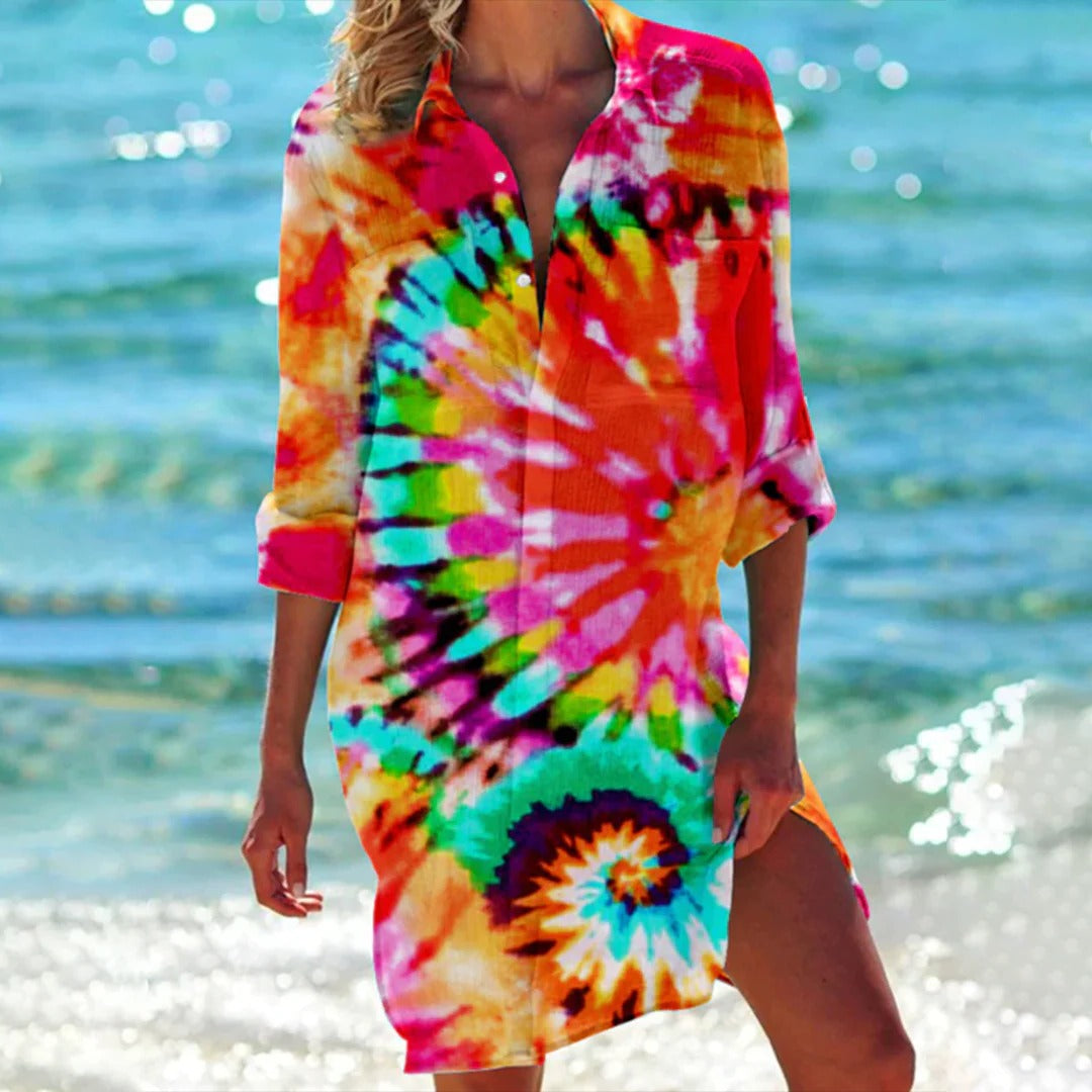 Tropica | Damen Strandhemd mit Tropenprint, Kurzkleid Sommer bunt