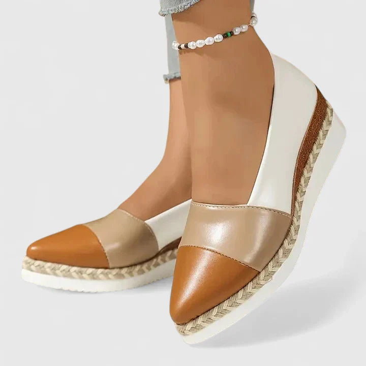 Goldie | Damen Espadrilles Keilsohle Metallic Slip-On Loafer Sommerschuhe