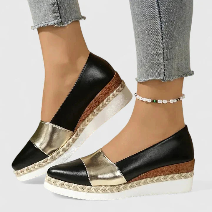Goldie | Damen Espadrilles Keilsohle Metallic Slip-On Loafer Sommerschuhe