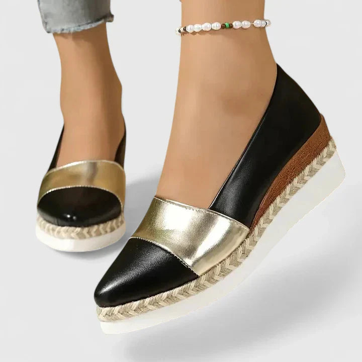 Goldie | Damen Espadrilles Keilsohle Metallic Slip-On Loafer Sommerschuhe