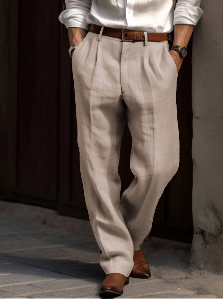 Rafael | Herren Hose mit Bundfalten, leichte Sommerhose lang