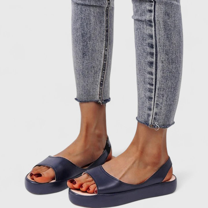 Subby | Damen Keilsandalen Slingback Peeptoe Plateau Sommerschuhe Flach