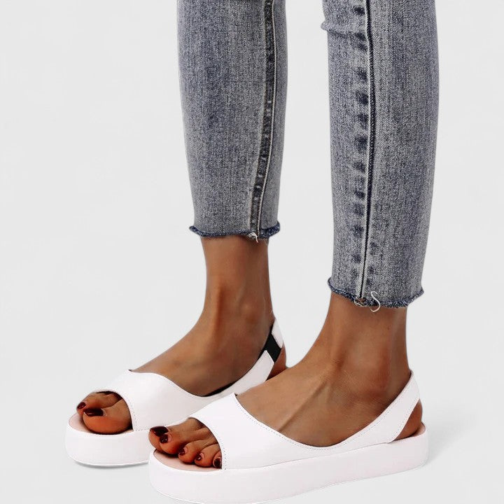 Subby | Damen Keilsandalen Slingback Peeptoe Plateau Sommerschuhe Flach