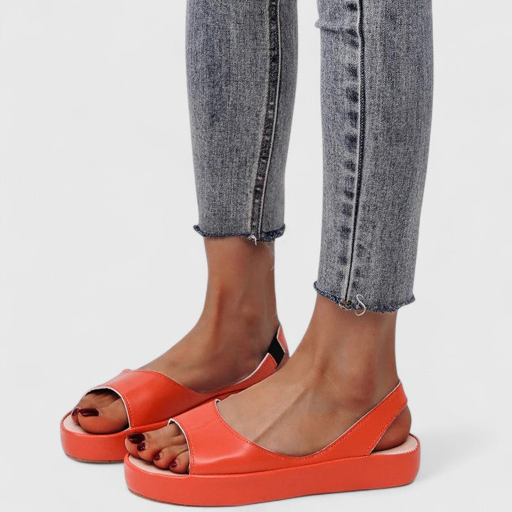 Subby | Damen Keilsandalen Slingback Peeptoe Plateau Sommerschuhe Flach